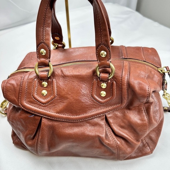 Coach Brown/Rust Leather Satchel/Shoulder Bag with Gold Accents (3 Hang Tags) - Picture 5 of 15